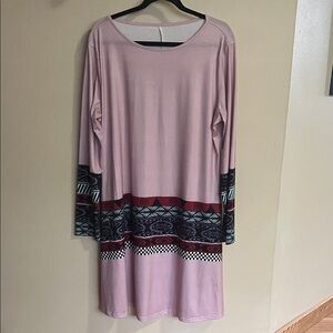 Chic Long Sleeve Pink Patterned Dress